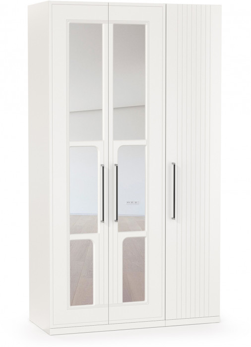 Валенсия Спальня Шкаф для одежды 3-х створчатый с зеркалами, цвет ЛДСП белый шагрень/МДФ белый шагрень, ШхГхВ 126х54,2х225,3 см., универсальная сборка