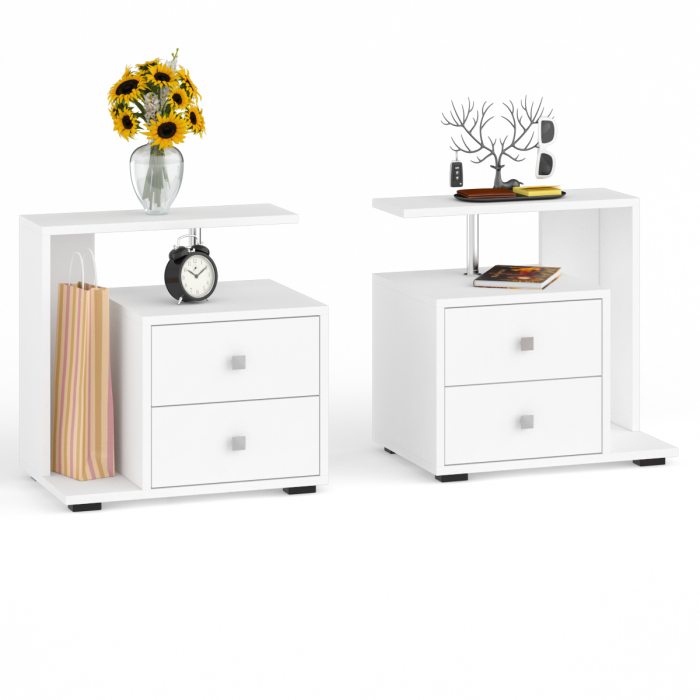 Камелия Кровать 1400 + две тумбы, цвет белый, ШхГхВ 256х217х78,2 см., сп.м. 1400х2000 мм., без матраса, основание есть