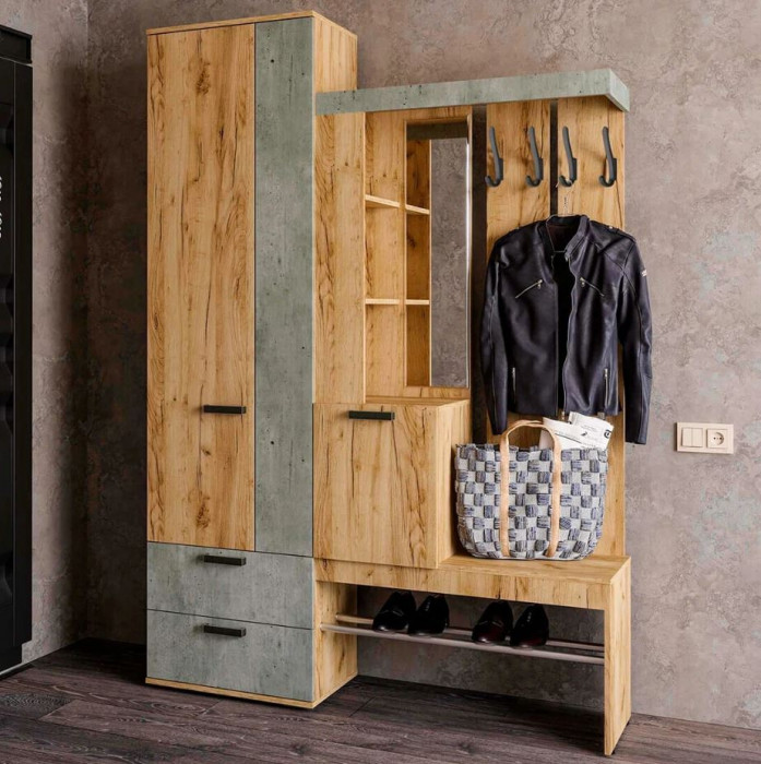 Прихожая "Трамп" (1500х2176х372) крафт/метрополитан грей