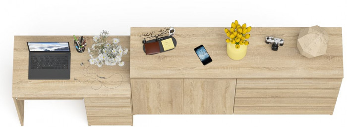 Мори Стол компьютерный МС-6 правый + Комод МК1600.1, цвет дуб сонома, ШхГхВ 250,4х50х94 см., выдвижные ящики справа, НЕ универсальная сборка