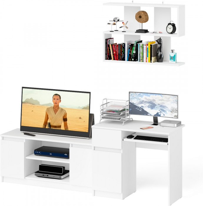 Мори Стол компьютерный МС-1 левый + Тумба МТВ1200.1 + Полка 900, цвет белый, ШхГхВ 210,4х50х209,6 см., НЕ универсальная сборка