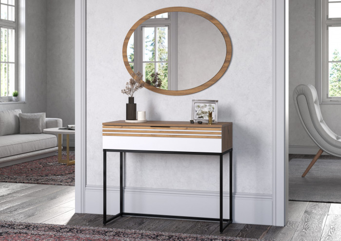 Туалетный столик + Зеркало Нао, Дуб вотан/Белый