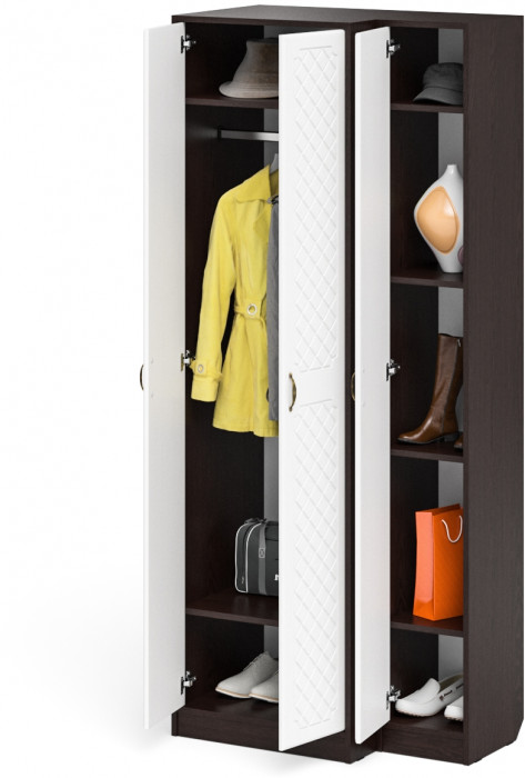 Прихожая П-6 Шкаф + Пенал, цвет венге/фасады МДФ белое дерево фрезеровка ромб, ШхГхВ 90х50х210 см., универсальная сборка