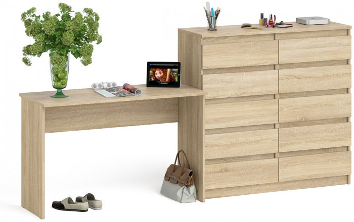 Мори Стол письменный МСП1200.1 + Комод МК1200.10, цвет дуб сонома, ШхГхВ 240,8х50х115 см., универсальная сборка