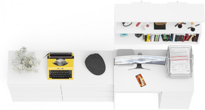 Мори Стол компьютерный МС-1 правый + Комод МК1200.6 + Полка 900, цвет белый, ШхГхВ 210,4х50х209,6 см., НЕ универсальная сборка