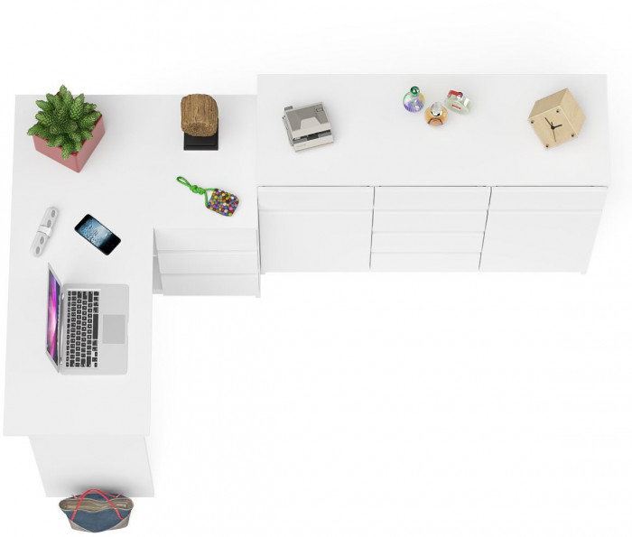 Мори Стол компьютерный МС-16 правый + Комод МК1200.4, цвет белый, ШхГхВ 244,8х84,9х94 см., выдвижные ящики справа, НЕ универсальная сборка