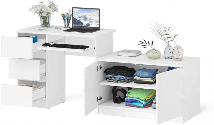 Мори Стол компьютерный МС-6 левый + Тумба МА900.1, цвет белый, ШхГхВ 180,4х50,4х76,6 см., выдвижные ящики слева, НЕ универсальная сборка