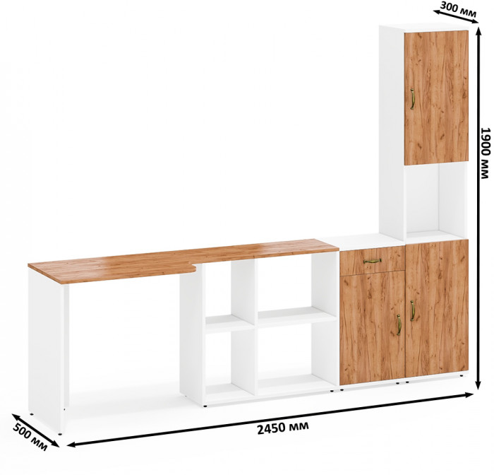 Лидер-8 Стол + Тумба МД 3.15 + Пенал, белый шагрень/крафт золото
