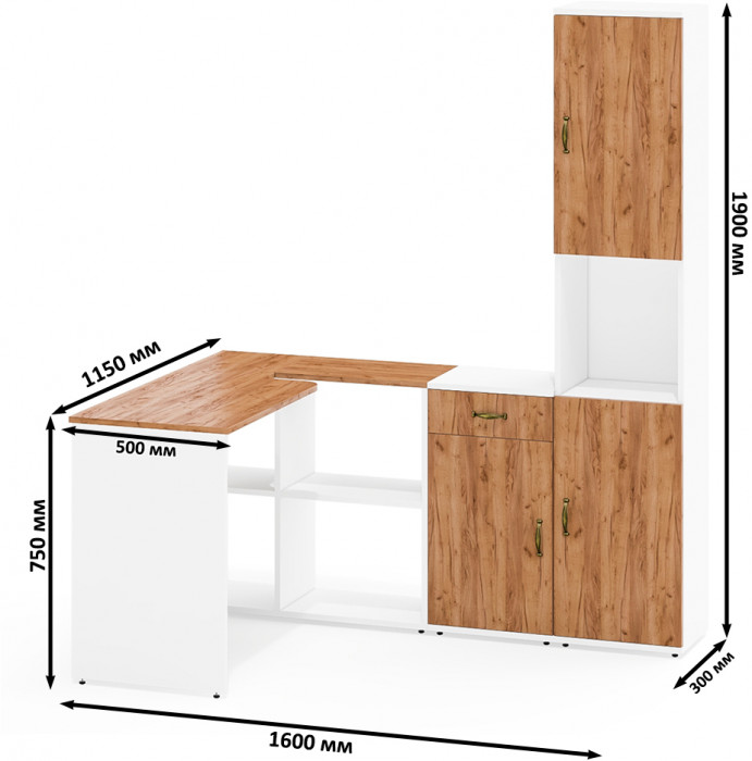 Лидер-8 Стол + Тумба МД 3.15 + Пенал, белый шагрень/крафт золото