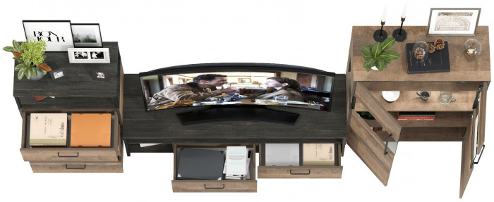 Трувор Гостиная 066, цвет дуб гранж песочный/интра, ШхГхВ 301,6х45,4х135,3 см., универсальная сборка