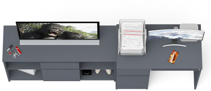 Мори Стол компьютерный МС-1 левый + Тумба МТВ1204.1, цвет графит, ШхГхВ 210,4х50х76,6 см., выдвижной ящик слева, НЕ универсальная сборка