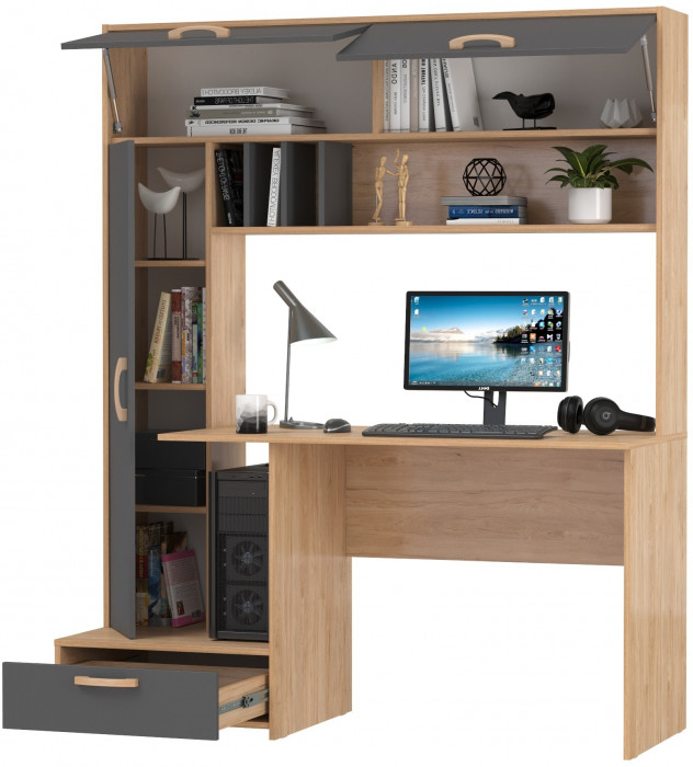 Лайт Стол письменный 03.243Н, цвет гикори рокфорд натуральный/тёмно-серый, ШхГхВ 150,2х57,3х179,9 см., НЕ универсальная сборка