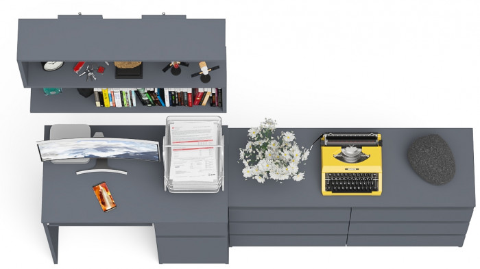 Мори Стол компьютерный МС-1 правый + Комод МК1200.6 + Полка 900, цвет графит, ШхГхВ 210,4х50х209,6 см., НЕ универсальная сборка