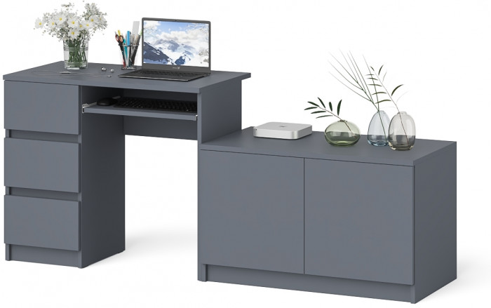 Мори Стол компьютерный МС-6 левый + Тумба МА900.1, цвет графит, ШхГхВ 180,4х50,4х76,6 см., выдвижные ящики слева, НЕ универсальная сборка