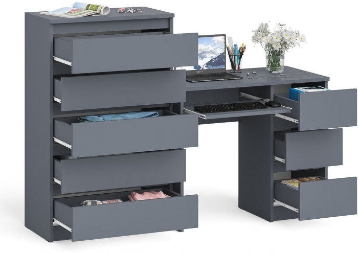 Мори Стол компьютерный МС-6 правый + Комод МК700.5, цвет графит, ШхГхВ 160,4х50х114 см., выдвижные ящики справа, НЕ универсальная сборка