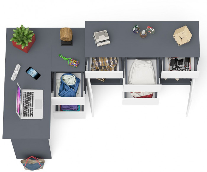 Мори Стол компьютерный МС-16 правый + Комод МК1200.4, цвет графит/белый, ШхГхВ 244,8х84,9х94 см., выдвижные ящики справа, НЕ универсальная сборка