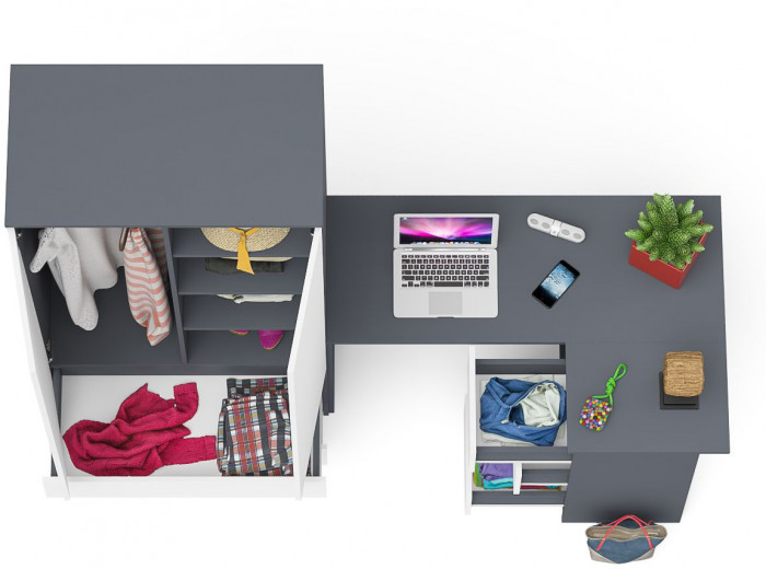 Мори Стол компьютерный МС-16 правый + Шкаф МШ900.1, цвет графит/белый, ШхГхВ 214,8х84,9х179,6 см., выдвижные ящики справа, НЕ универсальная сборка