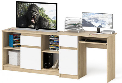 Мори Стол компьютерный МС-1 левый + Тумба МТВ1204.1, цвет дуб сонома/белый, ШхГхВ 210,4х50х76,6 см., выдвижной ящик слева, НЕ универсальная сборка
