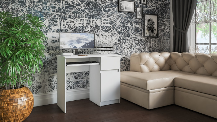 Мори Стол компьютерный МС-1 правый, цвет белый, ШхГхВ 90х50х76,6 см., выдвижной ящик справа, НЕ универсальная сборка