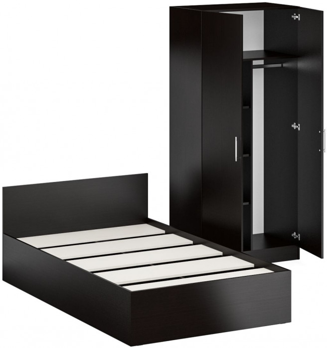 Кровать 1200 + Шкаф 2-х створчатый Стандарт, цвет венге, ШхГхВ 123,5х203,5х70 + 90х52х200 см., сп.м. 1200х2000 мм., без матраса, основание есть