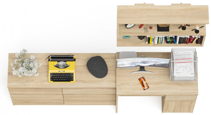 Мори Стол компьютерный МС-1 правый + Комод МК1200.6 + Полка 900, цвет дуб сонома, ШхГхВ 210,4х50х209,6 см., НЕ универсальная сборка