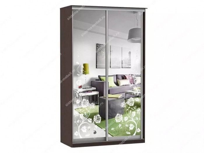 Шкаф купе Модерн 1190х600 2-х дверный 2-х секционный зеркальный с пескоструем №3 венге