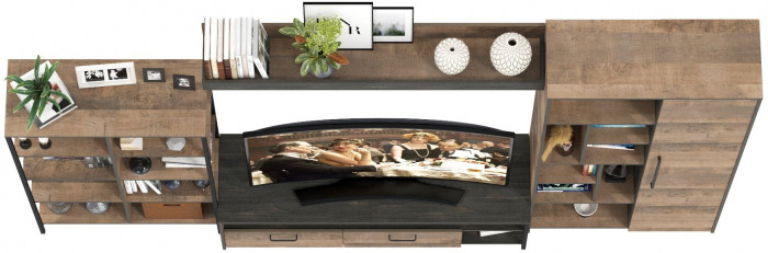 Трувор Гостиная 071, цвет дуб гранж песочный/интра, ШхГхВ 332,8х45,4х210 см., универсальная сборка