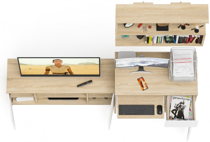 Мори Стол компьютерный МС-1 правый + Тумба МТВ1200.1 + Полка 900, цвет дуб сонома/белый, ШхГхВ 210,4х50х209,6 см., НЕ универсальная сборка