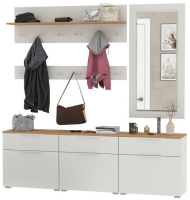 Октава Прихожая 41, цвет белый шагрень/дуб крафт золотой/фасады МДФ белый шагрень, ШхГхВ 194,7х35,4х197 см., универсальная сборка