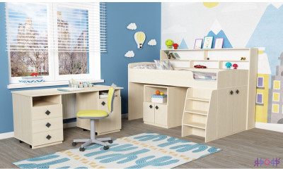 Кровать-чердак Малыш 5 (Дуб молочный/Дуб молочный)