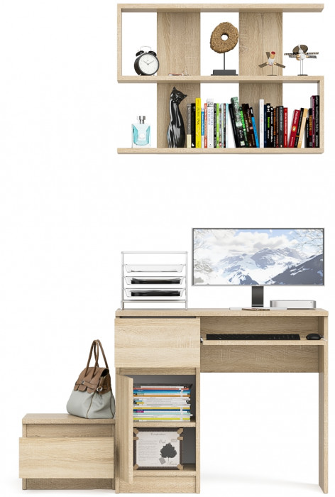 Мори Стол компьютерный МС-1 левый + Тумба ТМП400.1 + Полка 900, цвет дуб сонома, ШхГхВ 130,4х50х209,6 см., НЕ универсальная сборка