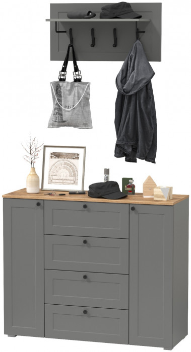 Остин 16.221 Комод + 15.12 Вешалка, цвет серый графит/дуб крафт золотой, ШхГхВ 120х41,9х210 см.