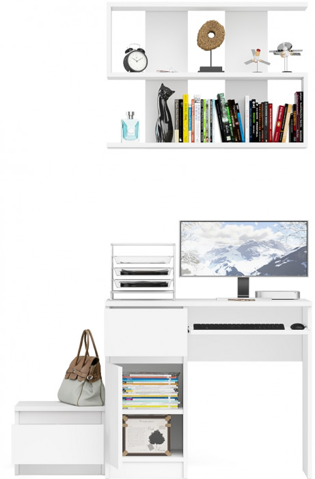 Мори Стол компьютерный МС-1 левый + Тумба ТМП400.1 + Полка 900, цвет белый, ШхГхВ 130,4х50х209,6 см., НЕ универсальная сборка