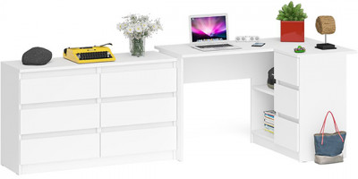 Мори Стол компьютерный МС-16 правый + Комод МК1200.6, цвет белый, ШхГхВ 244,8х84,9х76,6 см., выдвижные ящики справа, НЕ универсальная сборка