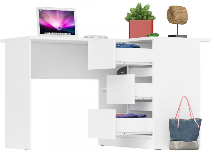 Мори Стол компьютерный МС-16 правый, цвет белый, ШхГхВ 124,4х84,9х76,6 см., выдвижные ящики справа, НЕ универсальная сборка