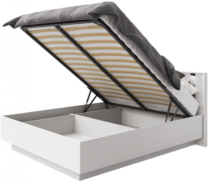 Кровать КИНГ-САЙЗ 180х200 "Харди" с ПМ - Белый текстурный/Ясень белый