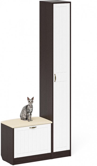 Прихожая П-6 Компоновка № 19, цвет венге/фасады МДФ белое дерево фрезеровка прованс, ШхГхВ 90х35х210 см., универсальная сборка