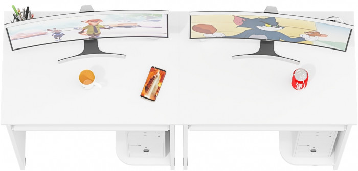 Два стола компьютерных С-МД-СК11-1, цвет белый шагрень, ШхГхВ 149,2х50х75 см., НЕ универсальная сборка