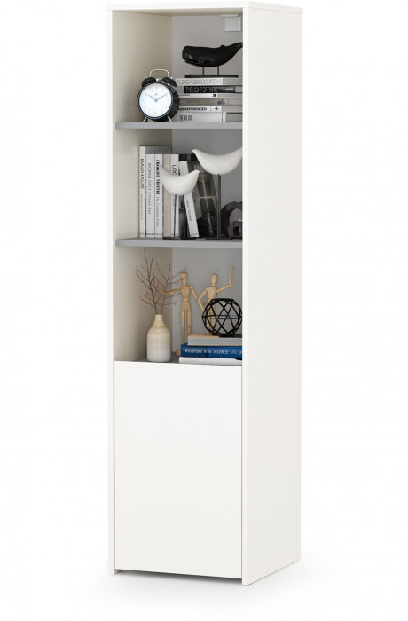 Торонто 12.149 Стол + 13.13 Шкаф комбинированный + 16.475 Полка, цвет белый шагрень/стальной серый, ШхГхВ 160х53,1х174 см., универсальная сборка