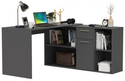 Лайт Стол письменный 03.245.01, цвет тёмно-серый, ШхГхВ 136,2х139,2х75,2 см.(угловой) или 203,7х60х75,2 см.(прямой), универсальная сборка