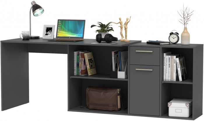 Лайт Стол письменный 03.245.01, цвет тёмно-серый, ШхГхВ 136,2х139,2х75,2 см.(угловой) или 203,7х60х75,2 см.(прямой), универсальная сборка