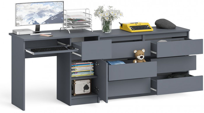 Мори Стол компьютерный МС-1 правый + Комод МК1200.6, цвет графит, ШхГхВ 210,4х50х76,6 см., выдвижной ящик справа, НЕ универсальная сборка