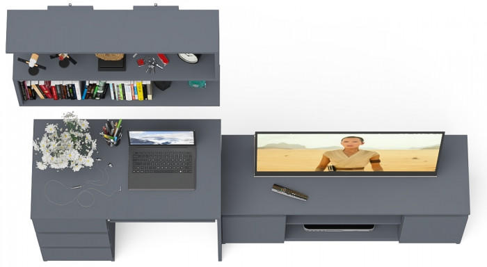 Мори Стол компьютерный МС-6 левый + Тумба МТВ1200.1 + Полка 900, цвет графит, ШхГхВ 210,4х50х209,6 см., НЕ универсальная сборка