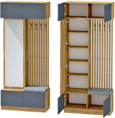 Иннэс-10 Вешалка, Дуб Крафт Золотой\Графит\Зеркало