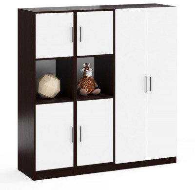 Шкаф С-МД-СК9Ш+Пенал С-МД-СК9П+Пенал С-МД-СК9П, цвет венге/белый шагрень, ШхГхВ 156х45х160 см., универсальная сборка