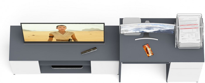 Мори Стол компьютерный МС-1 правый + Тумба МТВ1200.1, цвет графит/белый, ШхГхВ 210,4х50х76,6 см., выдвижной ящик справа, НЕ универсальная сборка