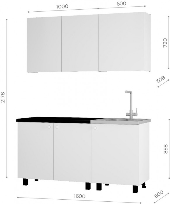 Кухня "Куба" 1,6 м белый