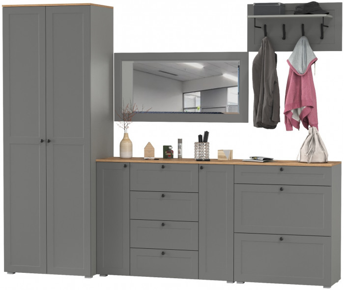 Остин Прихожая 59, цвет серый графит/дуб крафт золотой, ШхГхВ 280х54,3х229,6 см., универсальная сборка