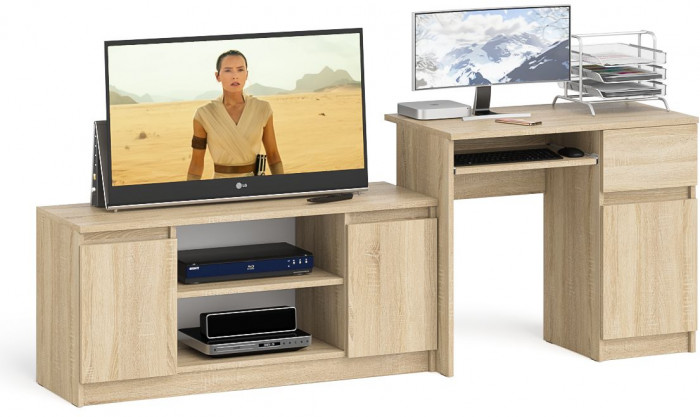 Мори Стол компьютерный МС-1 правый + Тумба МТВ1200.1, цвет дуб сонома, ШхГхВ 210,4х50х76,6 см., выдвижной ящик справа, НЕ универсальная сборка