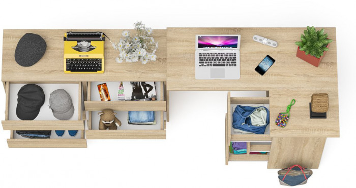 Мори Стол компьютерный МС-16 правый + Комод МК1200.6, цвет дуб сонома, ШхГхВ 244,8х84,9х76,6 см., выдвижные ящики справа, НЕ универсальная сборка